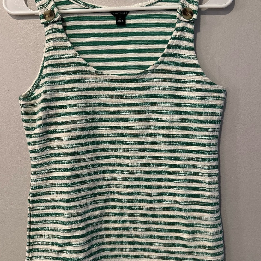 Ann Taylor Green and White Ribbed Tank Top